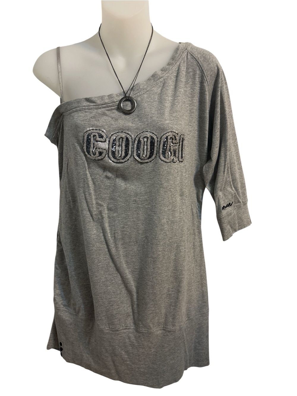COOGI Gray Off-Shoulder Logo Tunic Top XL